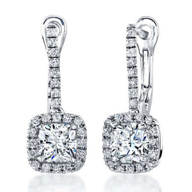 Cusion Cut Dangling Earrings With Pave Accents, Earrings,  - [Wachler]