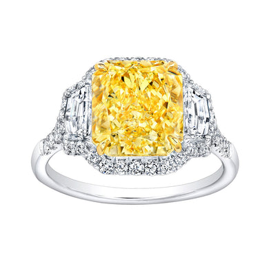 Fancy Yellow Radiant Cut Diamond Engagement Ring with Pave Halo, Engagement Ring,  - [Wachler]