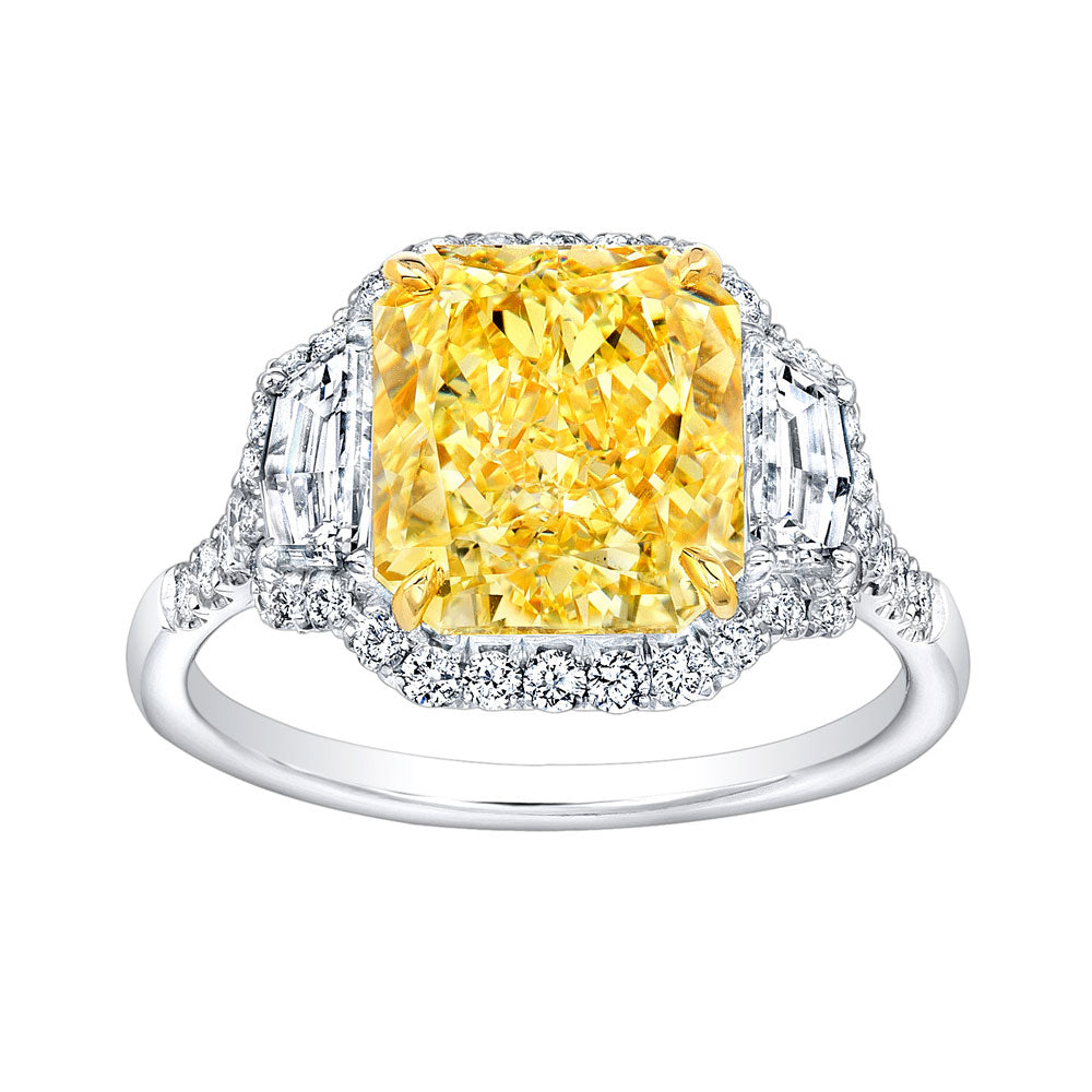 Fancy Yellow Radiant Cut Diamond Engagement Ring with Pave Halo, Engagement Ring,  - [Wachler]