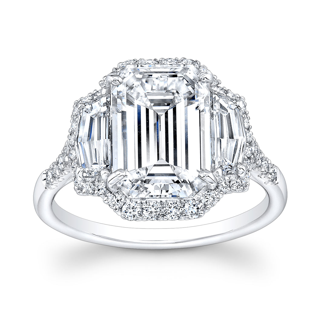 Emerald Cut Diamond Engagement Ring with Pave Halo, Engagement Ring,  - [Wachler]
