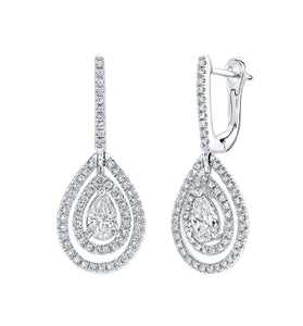 Pear Shaped Diamond Drop Earrings with Teardrop Platinum Halos, Earrings,  - [Wachler]