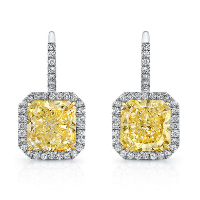Radiant Cut Yellow Diamond Dangle Earrings with Pave Accents, Earrings,  - [Wachler]