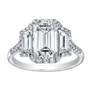 Emerald Cut Diamond Engagement Ring with Pave Halo, Engagement Ring,  - [Wachler]