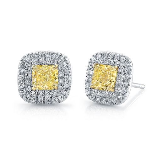 Radiant Cut Yellow Diamond Stud Earrings, Earrings,  - [Wachler]