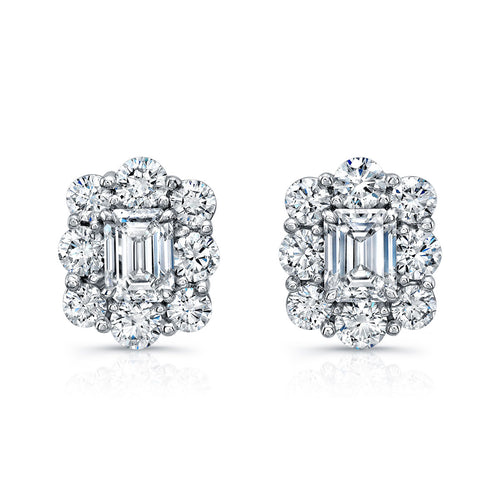 Round and Emerald Cut Diamond Stud Earrings, Earrings,  - [Wachler]