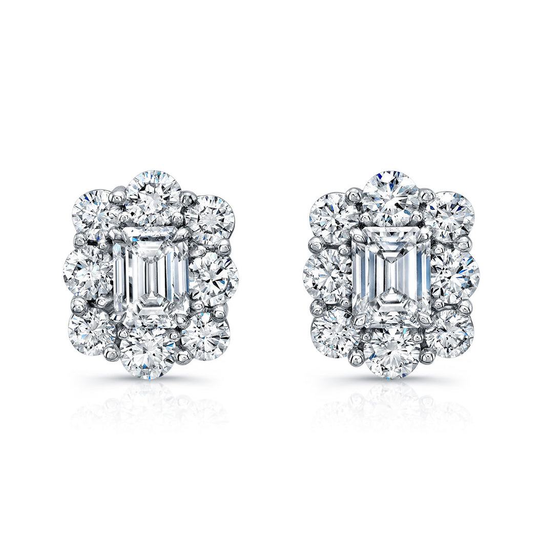 Round and Emerald Cut Diamond Stud Earrings, Earrings,  - [Wachler]