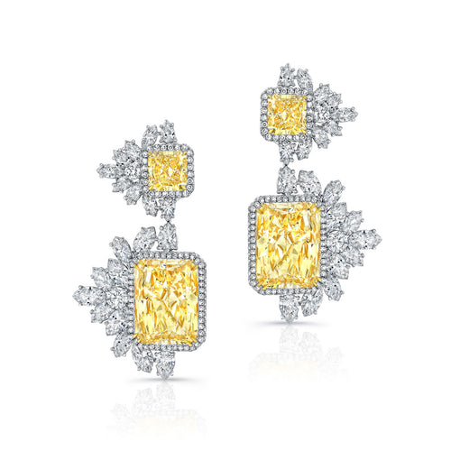 Radiant Cut Yellow Diamond Dangle Earrings, Earrings,  - [Wachler]