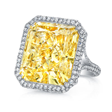 Fancy Yellow Radiant Cut Diamond Engagement Ring with Pave Halo, Engagement Ring,  - [Wachler]