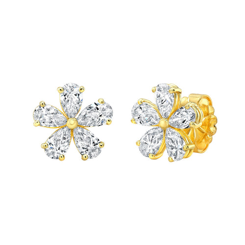 Pear Shaped Golden Flower Diamond Stud Earrings, Earrings,  - [Wachler]