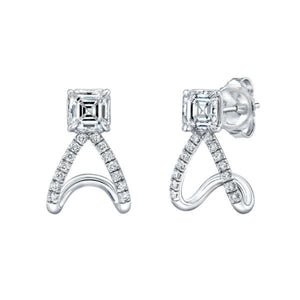 Asscher Cut Curved Diamond Stud Earrings, Earrings,  - [Wachler]