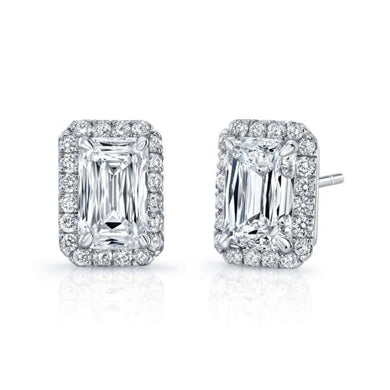 Emerald Cut Diamond Earrings With Round Diamond Halo, Earrings,  - [Wachler]