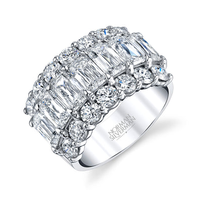 Emerald and Round Cut Diamond Wedding Ring, Bridal,  - [Wachler]