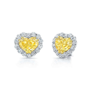 Heart Shaped Yellow Diamond Earrings with White Diamond Accents, Earrings,  - [Wachler]