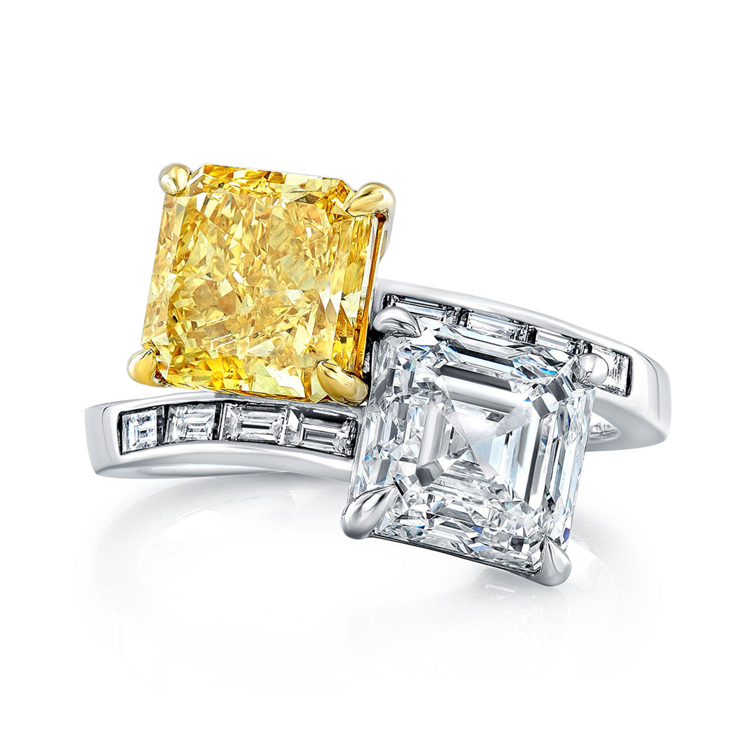 Fancy Yellow & White Diamond Ring with Baguettes, Fashion Rings,  - [Wachler]