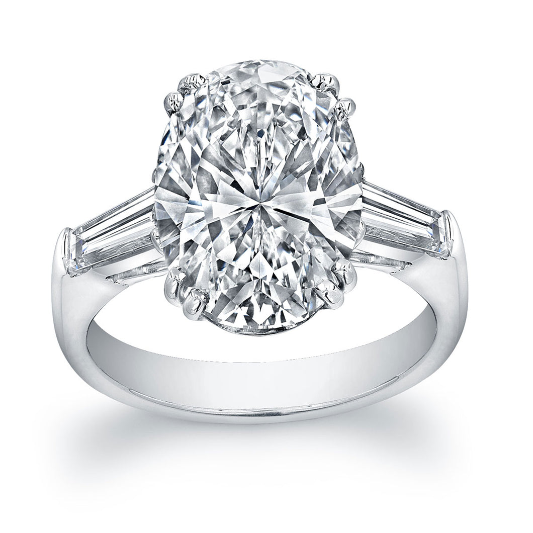 Platinum 4 Carat Oval Tapered Baguette Engagement Ring, Engagement Ring,  - [Wachler]