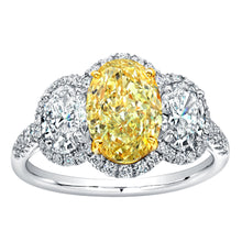 Load image into Gallery viewer, 2 Carat Oval Cut Fancy Yellow Diamond Three Stone Engagement Ring, Engagement Ring,  - [Wachler]