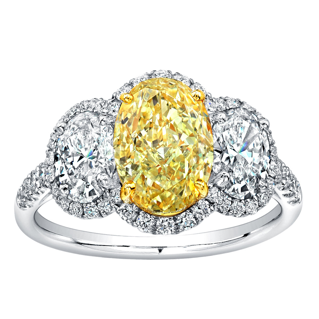 2 Carat Oval Cut Fancy Yellow Diamond Three Stone Engagement Ring, Engagement Ring,  - [Wachler]