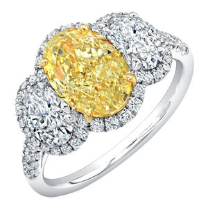2 Carat Oval Cut Fancy Yellow Diamond Three Stone Engagement Ring, Engagement Ring,  - [Wachler]