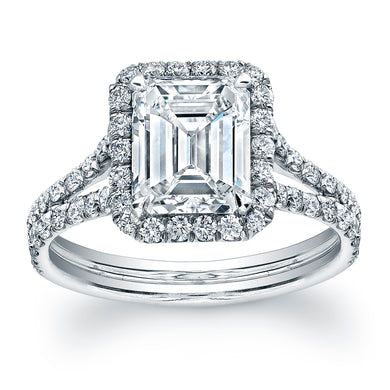 Emerald Cut Diamond Engagement Ring with Pave Halo, Engagement Ring,  - [Wachler]