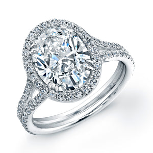 3 Carat Oval Diamond Engagement Ring with Pave Halo, Engagement Ring,  - [Wachler]