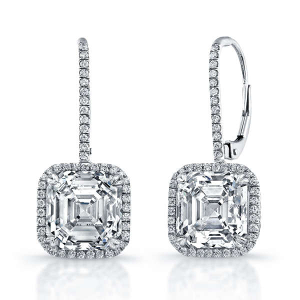 10.16ct Asscher Cut Diamond Earrings With Pave Halo Setting, Earrings,  - [Wachler]