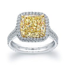 Load image into Gallery viewer, Fancy Yellow Cushion Cut Diamond Engagement Ring with Pave Halo, Engagement Ring,  - [Wachler]