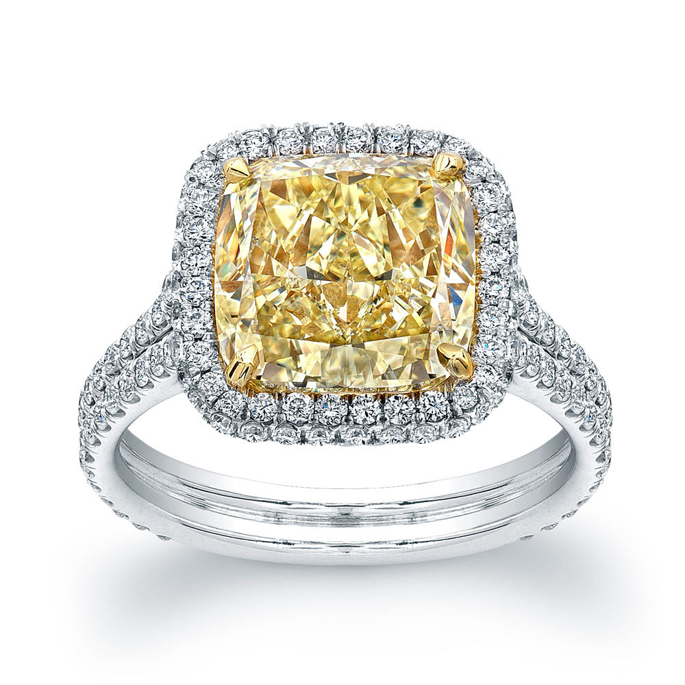 Fancy Yellow Cushion Cut Diamond Engagement Ring with Pave Halo, Engagement Ring,  - [Wachler]