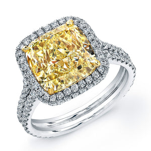 Fancy Yellow Cushion Cut Diamond Engagement Ring with Pave Halo, Engagement Ring,  - [Wachler]