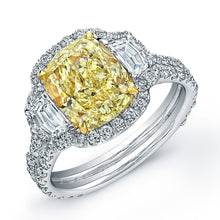 Load image into Gallery viewer, Cushion Cut Fancy Yellow Diamond Engagement Ring with Pave Halo, Engagement Ring,  - [Wachler]