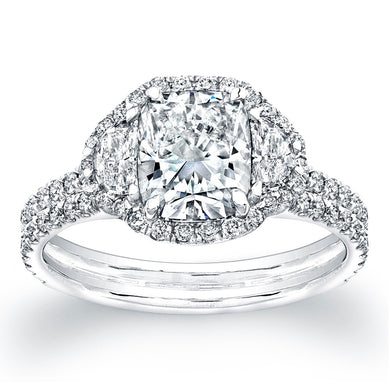 Cushion Cut Diamond Engagement Ring with Pave Halo, Engagement Ring,  - [Wachler]
