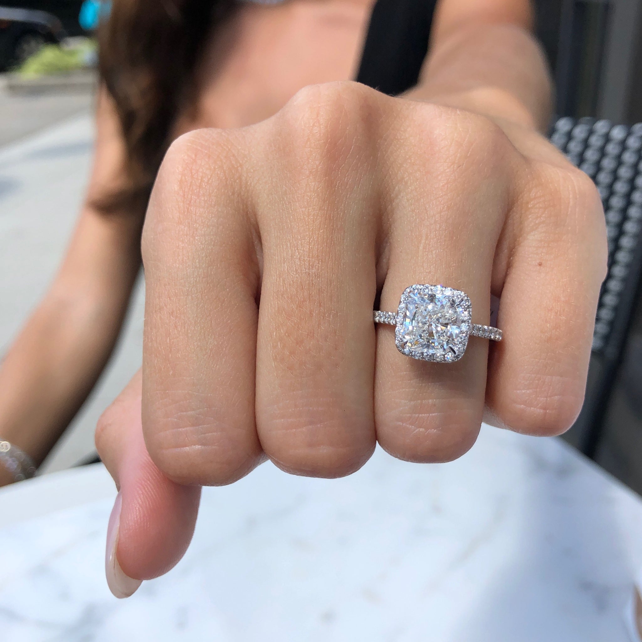 Square cushion cut diamond engagement rings Clearance
