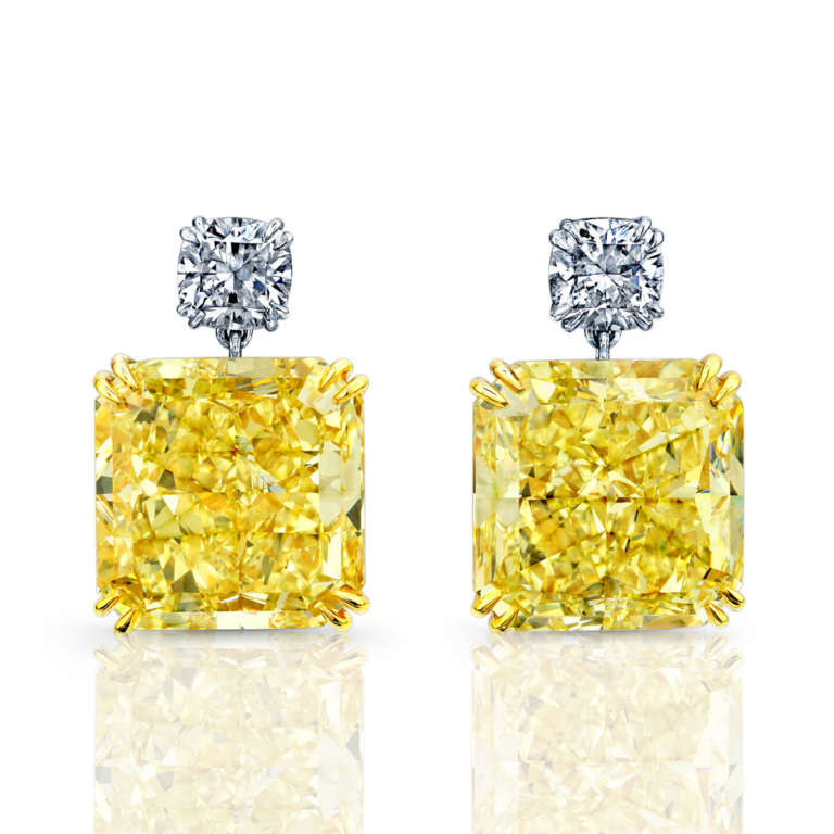 38ct Radiant Cut Yellow Diamond Earrings, Earrings,  - [Wachler]