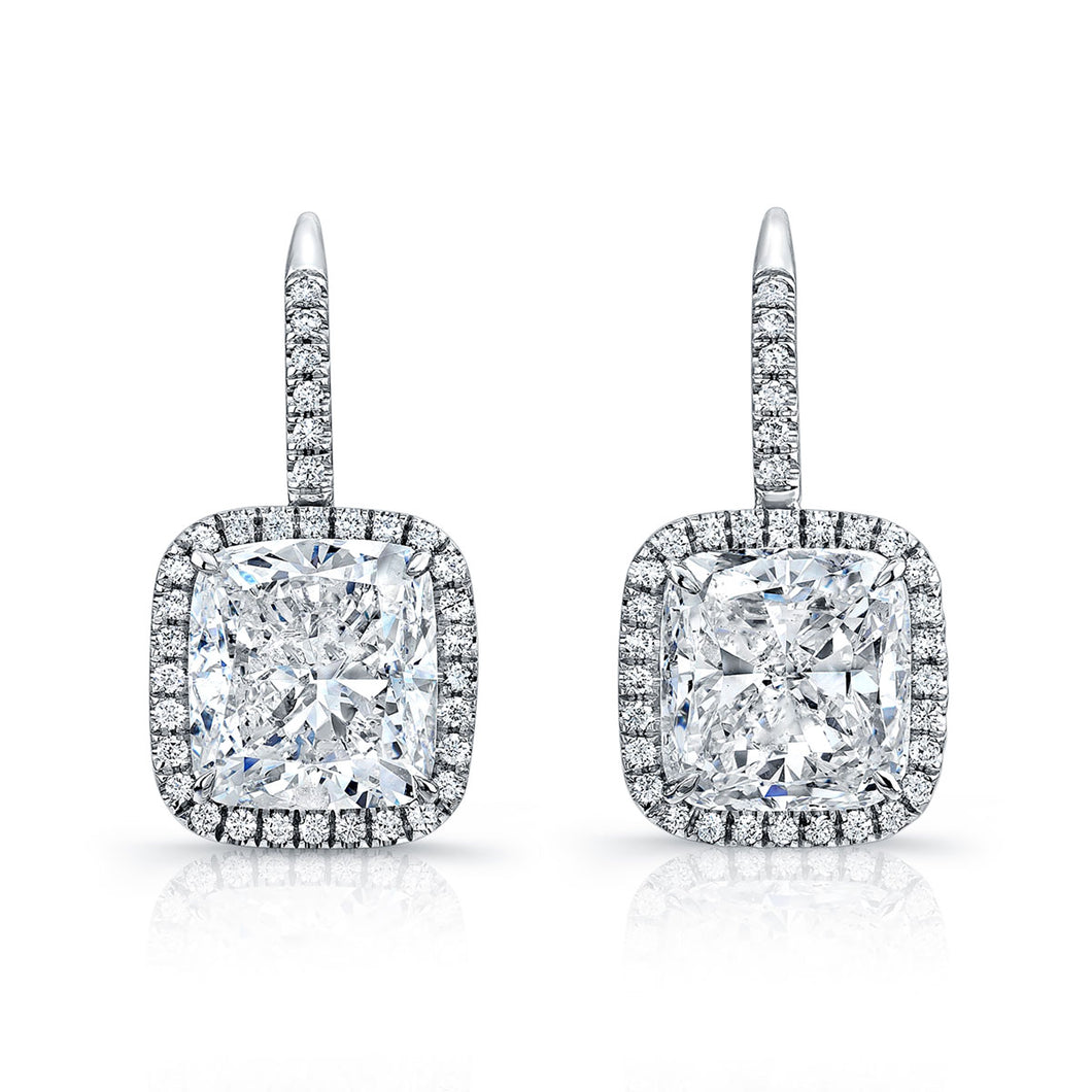 Cushion Cut Diamond Earrings With Pave Halo in Platinum, Earrings,  - [Wachler]