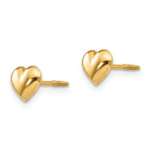 14k Gold Puffy Heart Children's Earrings