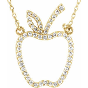 14K Gold 1/5 CTW Diamond Apple 16" Necklace
