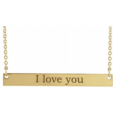 14k Gold Engravable Bar Necklace w/ 18