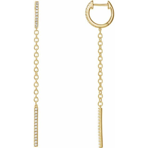 14K Yellow Gold 1/4 CTW Diamond Hinged Hoop Chain Earrings