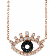 Load image into Gallery viewer, 14K Rose 1/8 CTW Black and White Diamond Evil Eye 18&quot; Necklace