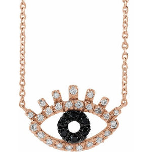 14K Rose 1/8 CTW Black and White Diamond Evil Eye 18" Necklace