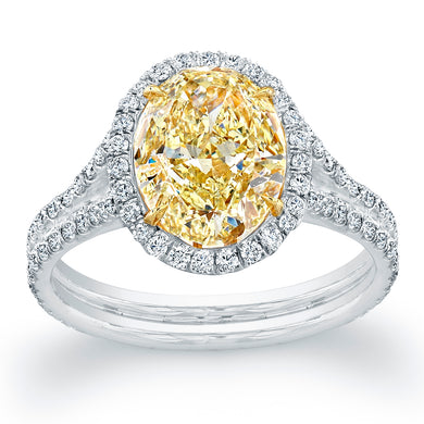 Fancy Yellow Oval Cut Diamond Engagment Ring with Pave Halo, Engagement Ring,  - [Wachler]
