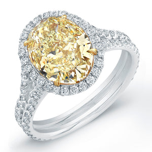 Fancy Yellow Oval Cut Diamond Engagment Ring with Pave Halo, Engagement Ring,  - [Wachler]