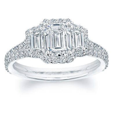 Emerald Cut Diamond Engagement Ring with Pave Halo, Engagement Ring,  - [Wachler]