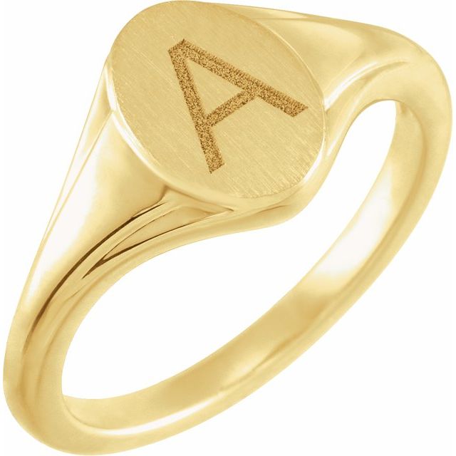 14K Gold 10.4x7.1 mm Oval Fluted Signet Ring