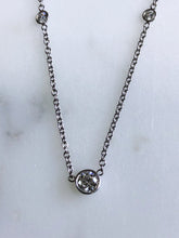 Load image into Gallery viewer, Blue Nile 18K White Gold Three Diamond Solitaire Pendant and Chain