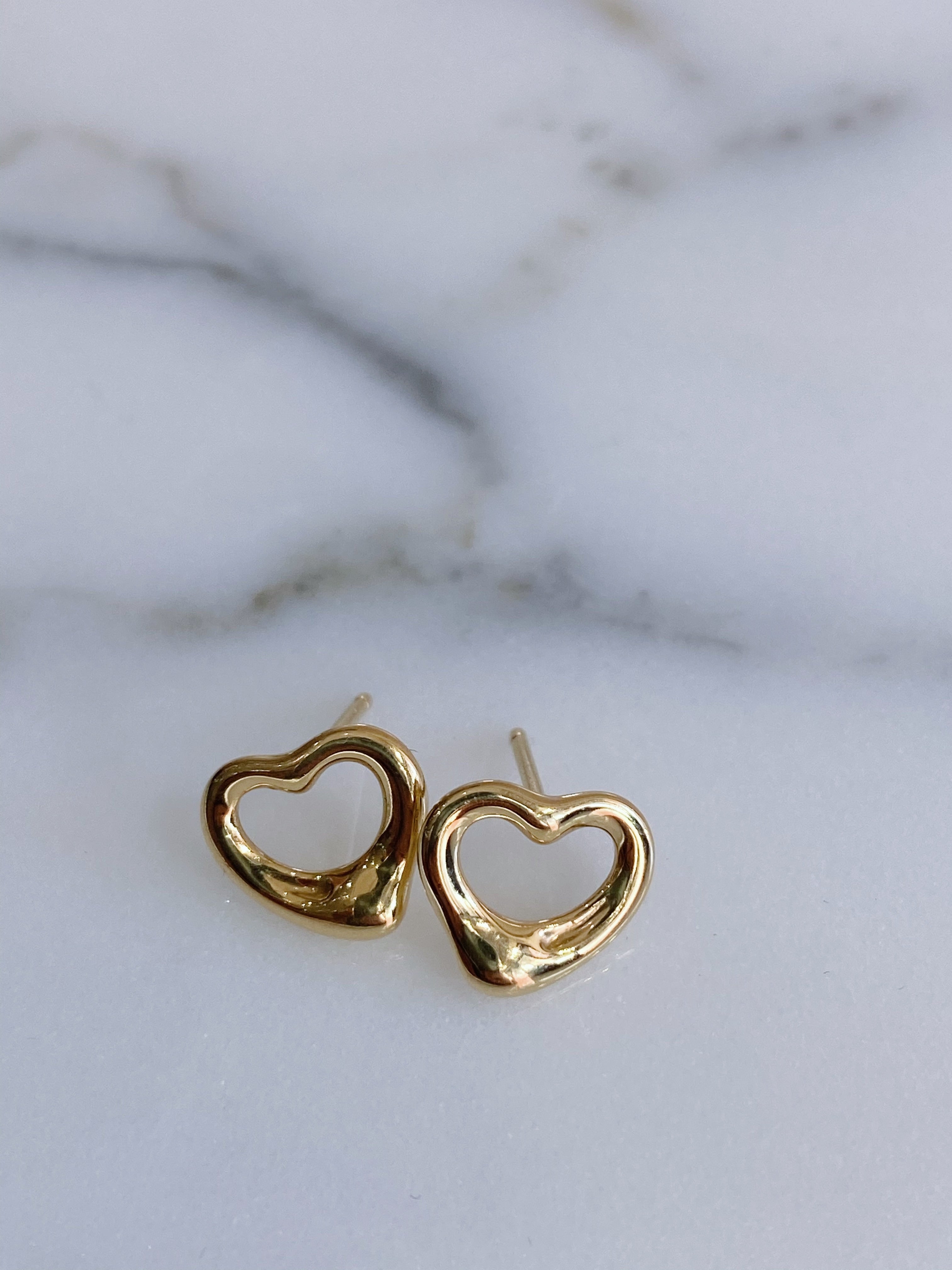 18K Yellow Gold Puffed offers Open Heart Earrings