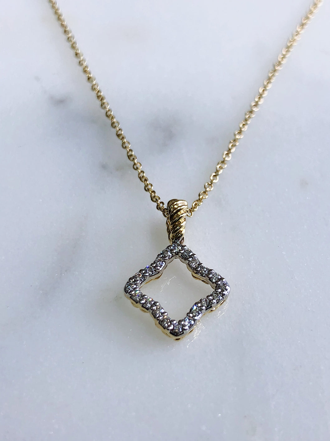 David Yurman 18K Yellow Gold Quarterfoil Pendant Necklace with Diamonds