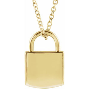 14K Gold Engraveable Lock 16-18" Necklace