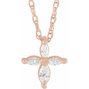 14K Gold 1/6 CTW Diamond Marquise Cross 18" Necklace