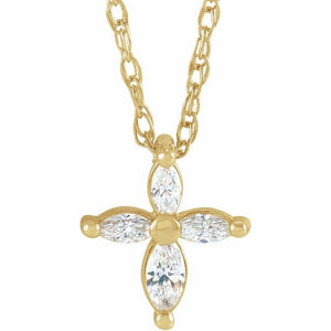 14K Gold 1/6 CTW Diamond Marquise Cross 18" Necklace