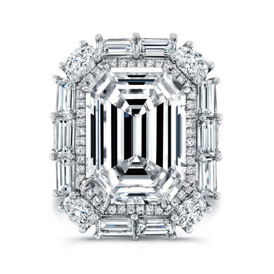 Emerald Cut Diamond Engagement Ring with Baguette Halo, Engagement Ring,  - [Wachler]